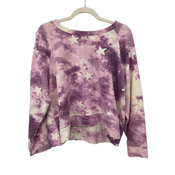 Wildfox Tie Dye Stars Pullover Sweatshirt Women XL Purple Cotto Blend Loungewear - Picture 2 of 9